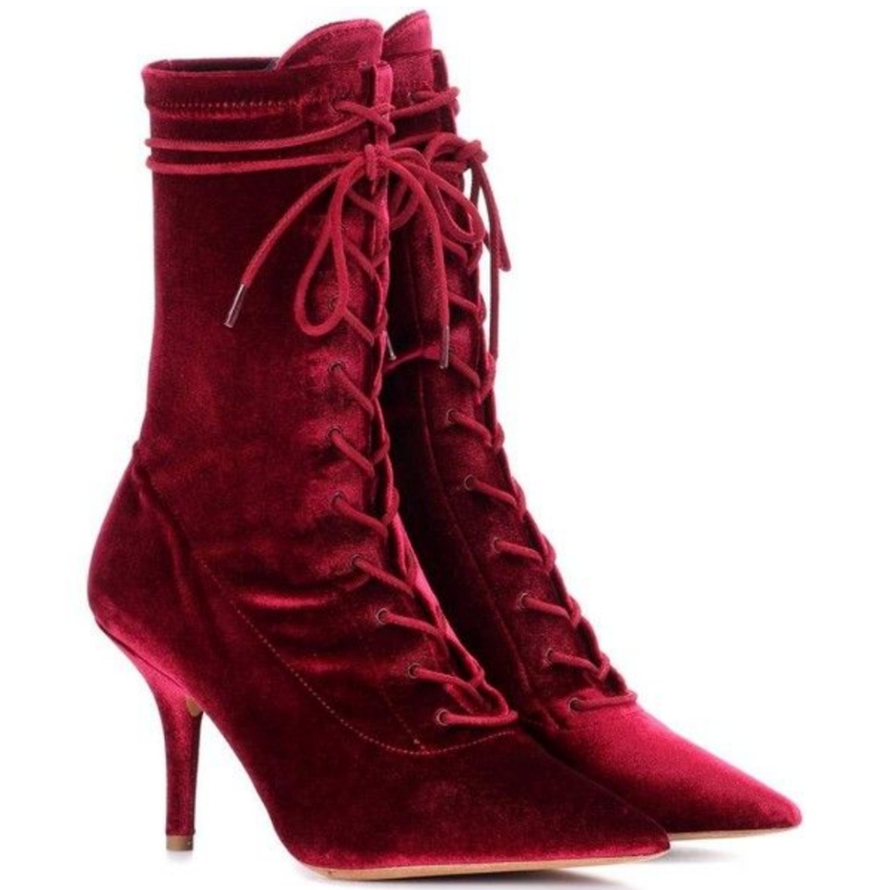 S-5.NEW YEEZY SEASON 5 VELVET OXBLOOD LACE UP STRETCH SOCK ANKLE BOOTS SIZE 36.5